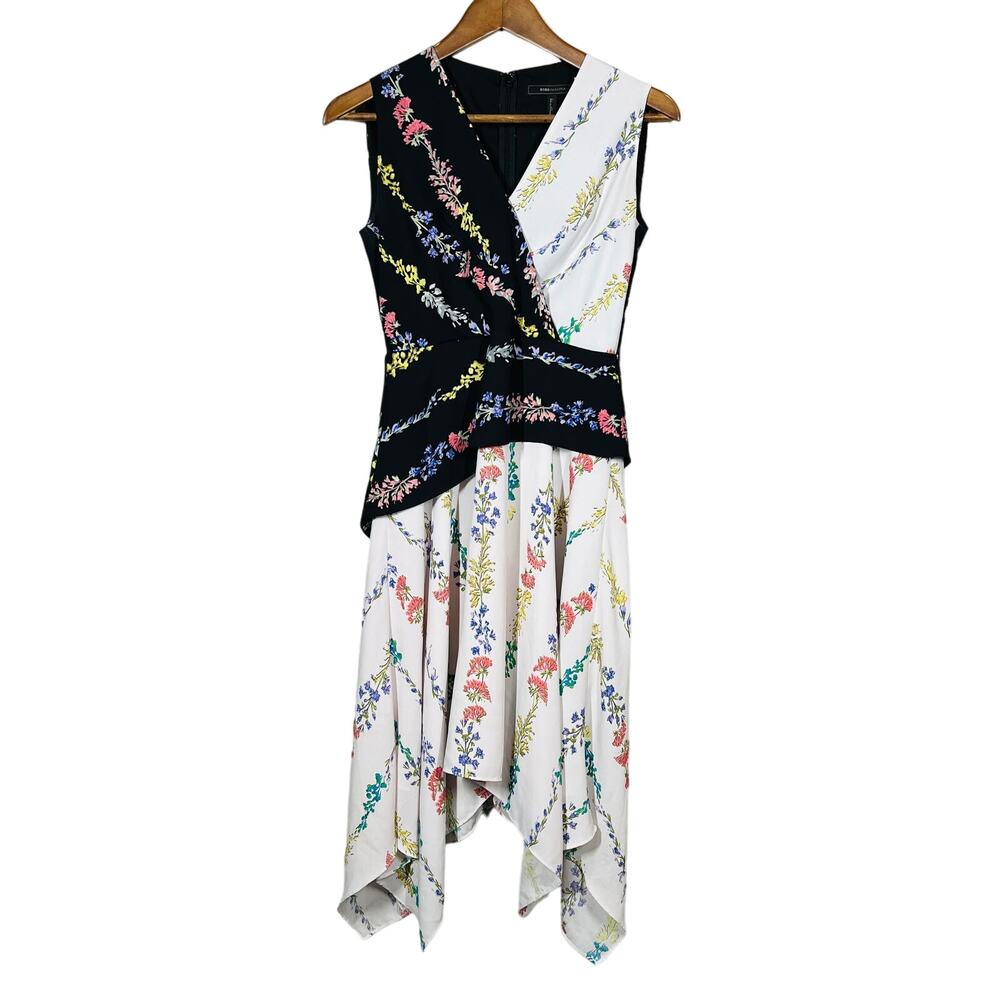 BCBGMaxaria Faux Wrap Floral Dress Asymmetrical Offset Waist Sleeveless - 2
